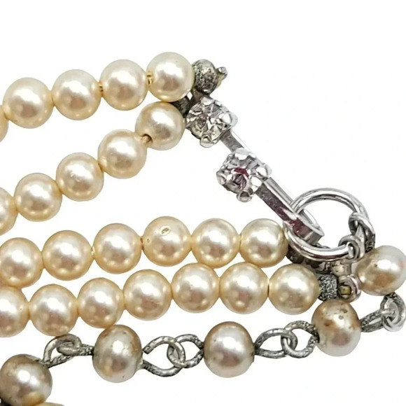 Marvella Silver Tone Champagne Glass Faux Pearl Dual Strand Necklace Rhinestone - Picture 5 of 6